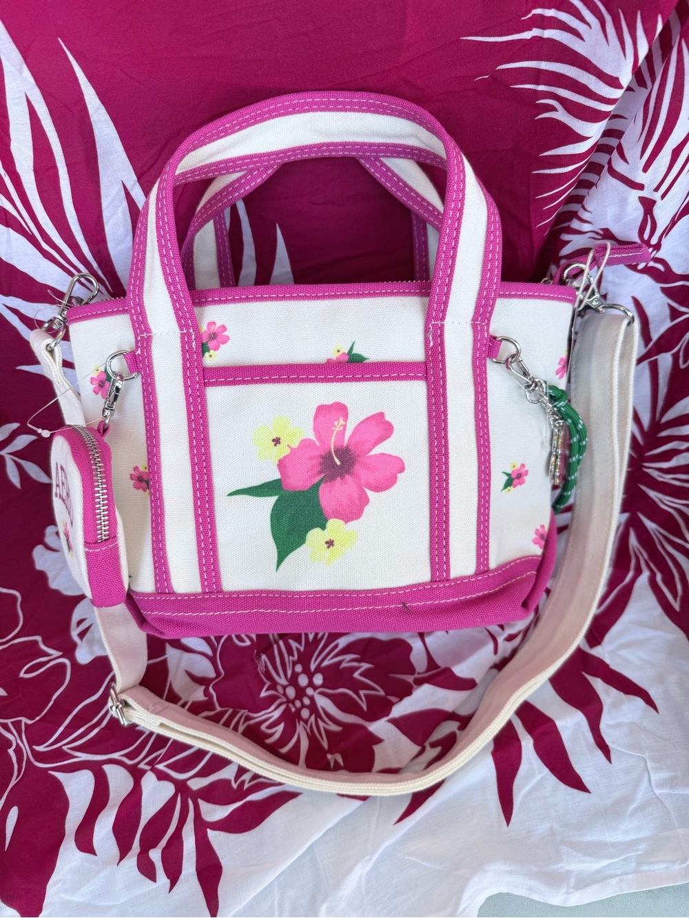Aéropostale pink hibiscus flower canvas tote - Hawaiian Vibe - NWT - Picture 12 of 16